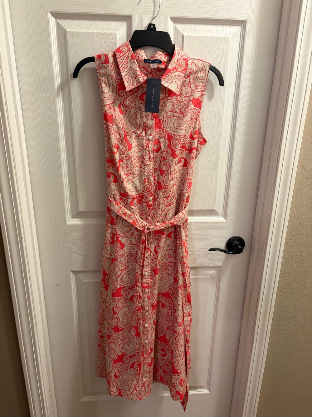 Tommy Hilfiger Red and Cream Paisley Sleeveless Shirt Dress